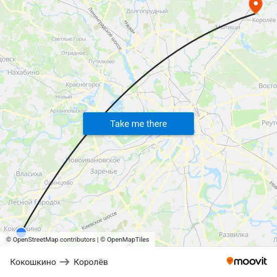 Кокошкино to Королёв map