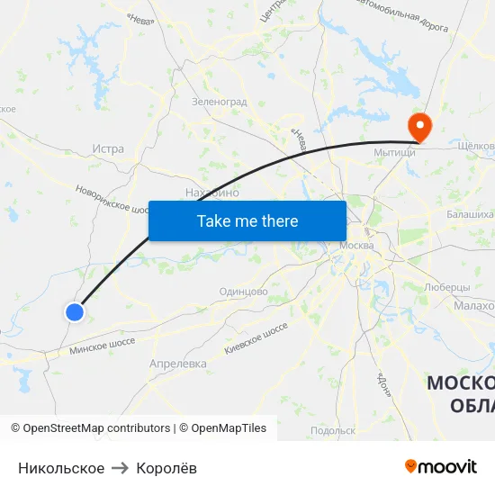 Никольское to Королёв map