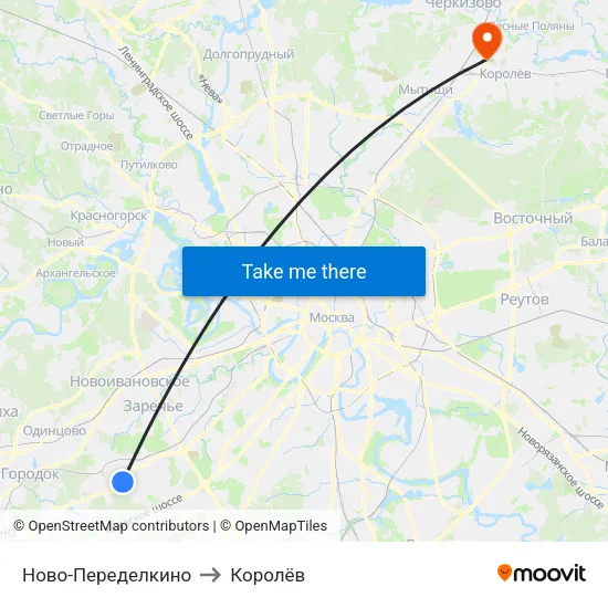 Ново-Переделкино to Королёв map