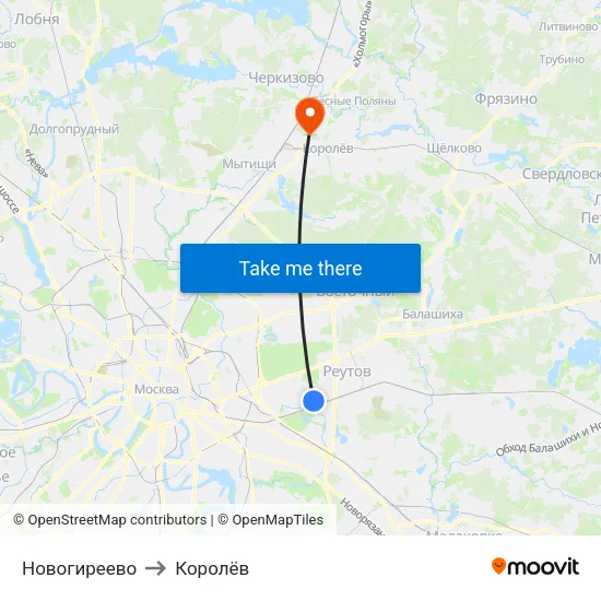 Новогиреево to Королёв map