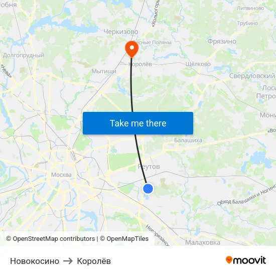 Новокосино to Королёв map