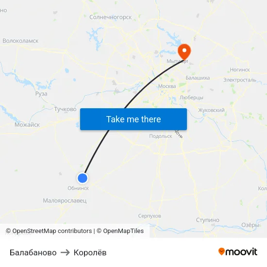 Балабаново to Королёв map