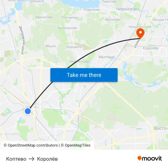 Коптево to Королёв map