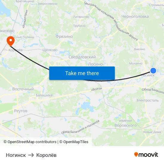 Ногинск to Королёв map