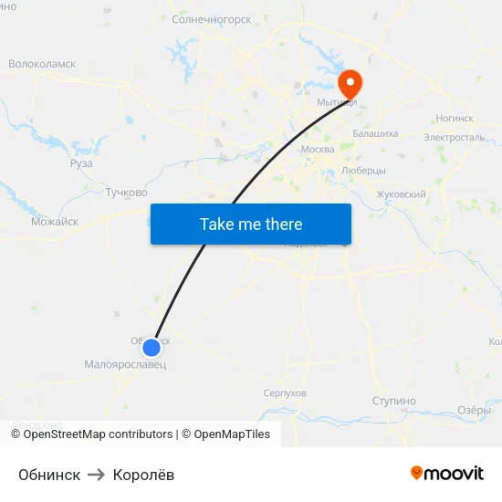 Обнинск to Королёв map