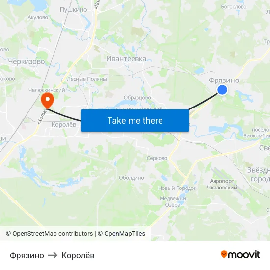 Фрязино to Королёв map