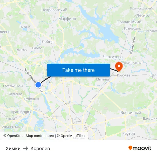Химки to Королёв map