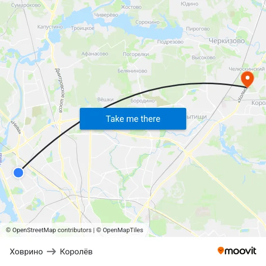 Ховрино to Королёв map