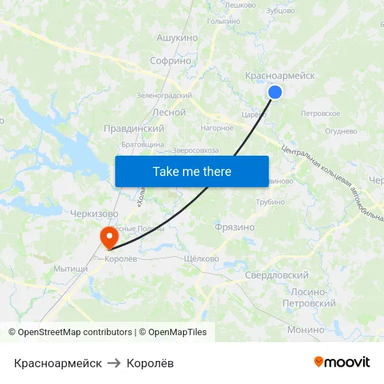 Красноармейск to Королёв map