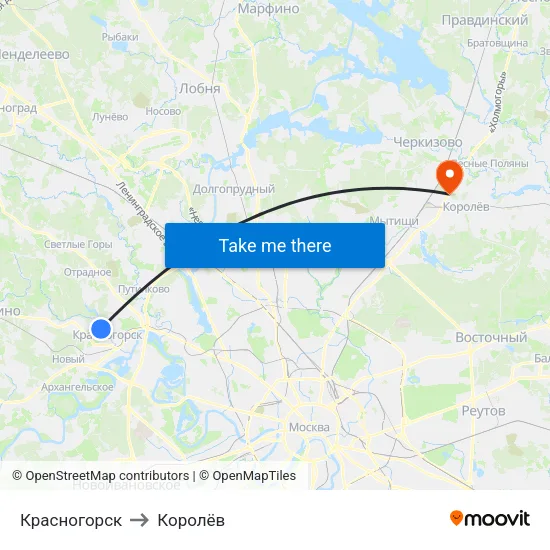 Красногорск to Королёв map