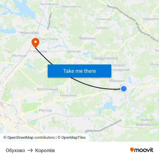 Обухово to Королёв map