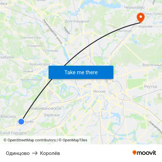 Одинцово to Королёв map