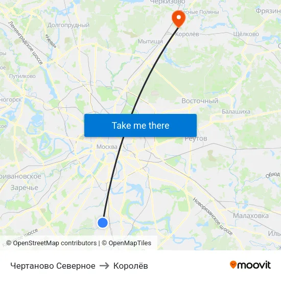 Чертаново Северное to Королёв map