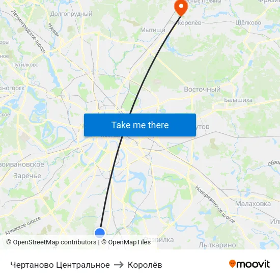 Чертаново Центральное to Королёв map