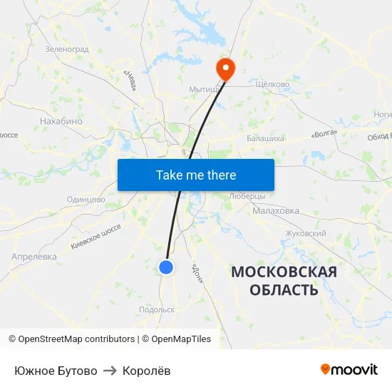 Южное Бутово to Королёв map
