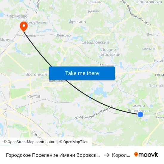 Городское Поселение Имени Воровского to Королёв map