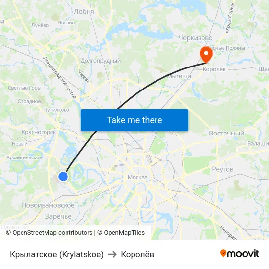 Крылатское (Krylatskoe) to Королёв map