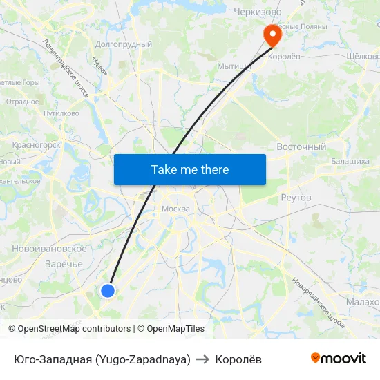 Юго-Западная (Yugo-Zapadnaya) to Королёв map