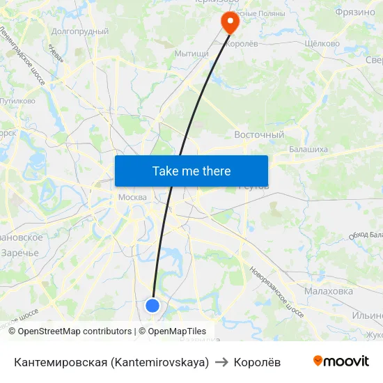 Кантемировская (Kantemirovskaya) to Королёв map