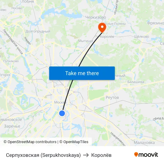 Серпуховская (Serpukhovskaya) to Королёв map