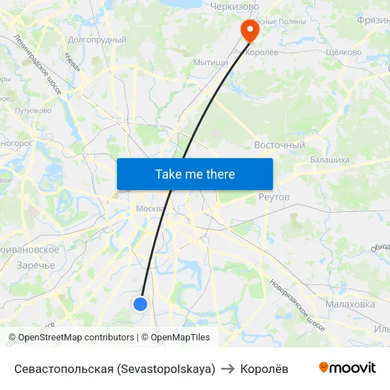 Севастопольская (Sevastopolskaya) to Королёв map