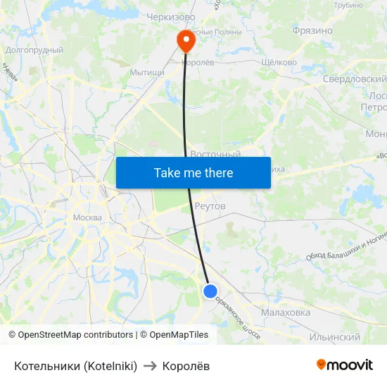 Котельники (Kotelniki) to Королёв map