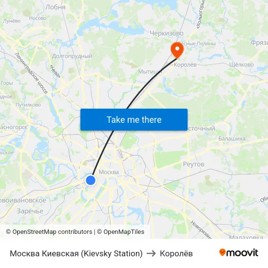 Москва Киевская (Kievsky Station) to Королёв map