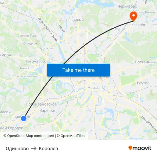 Одинцово to Королёв map