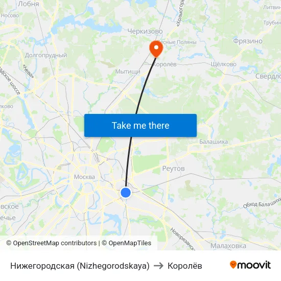 Нижегородская (Nizhegorodskaya) to Королёв map