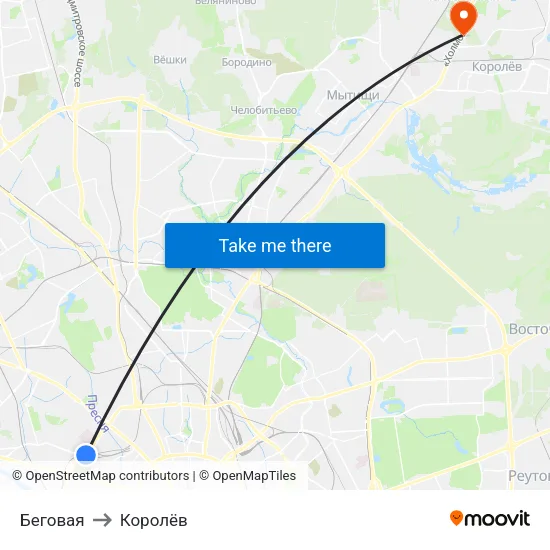 Беговая to Королёв map