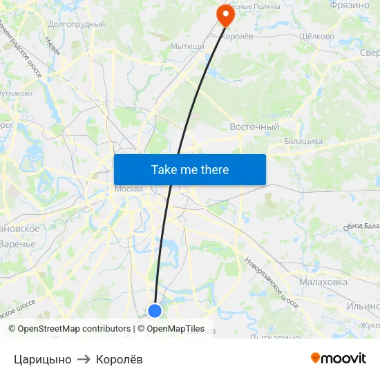 Царицыно to Королёв map