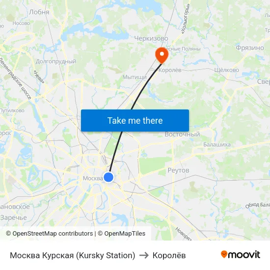 Москва Курская (Kursky Station) to Королёв map