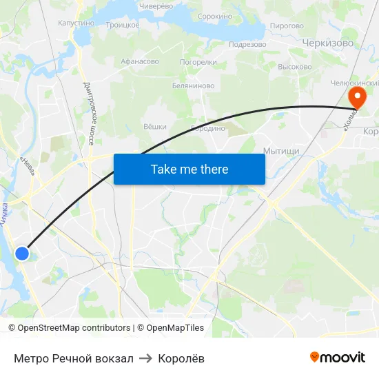 Метро Речной вокзал to Королёв map