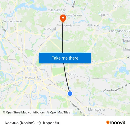 Косино (Kosino) to Королёв map