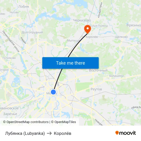 Лубянка (Lubyanka) to Королёв map