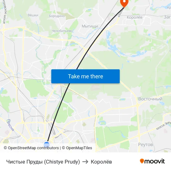 Чистые Пруды (Chistye Prudy) to Королёв map