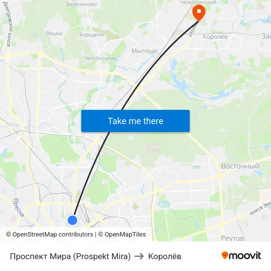 Проспект Мира (Prospekt Mira) to Королёв map
