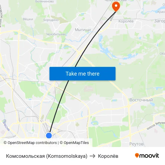 Комсомольская (Komsomolskaya) to Королёв map