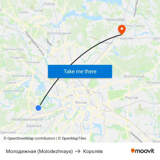 Молодежная (Molodezhnaya) to Королёв map