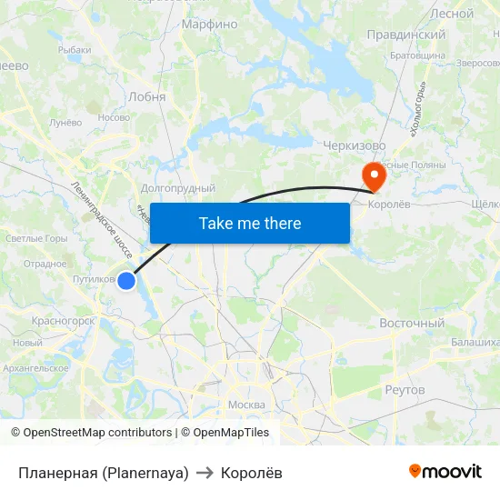 Планерная (Planernaya) to Королёв map