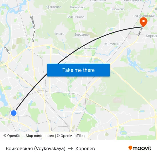 Войковская (Voykovskaya) to Королёв map