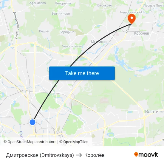 Дмитровская (Dmitrovskaya) to Королёв map