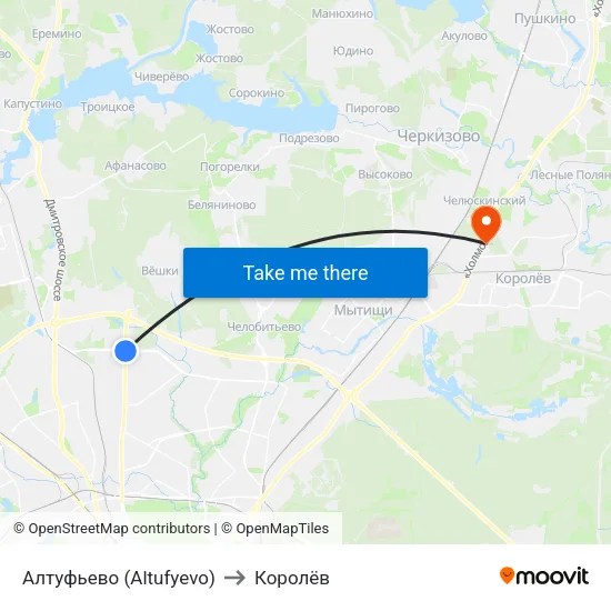 Алтуфьево (Altufyevo) to Королёв map