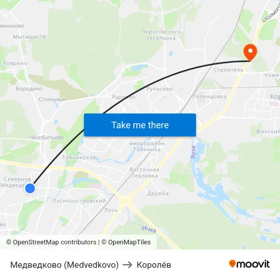 Медведково (Medvedkovo) to Королёв map