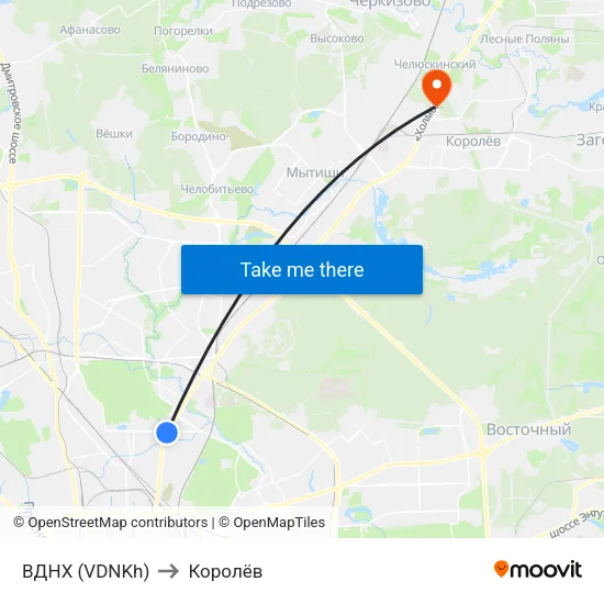 ВДНХ (VDNKh) to Королёв map