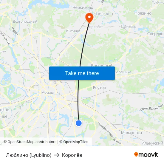 Люблино (Lyublino) to Королёв map