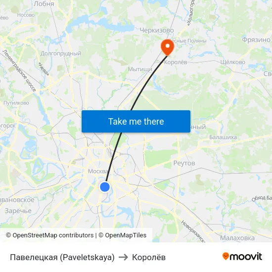 Павелецкая (Paveletskaya) to Королёв map