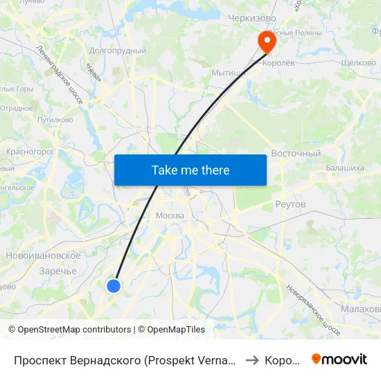 Проспект Вернадского (Prospekt Vernadskogo) to Королёв map
