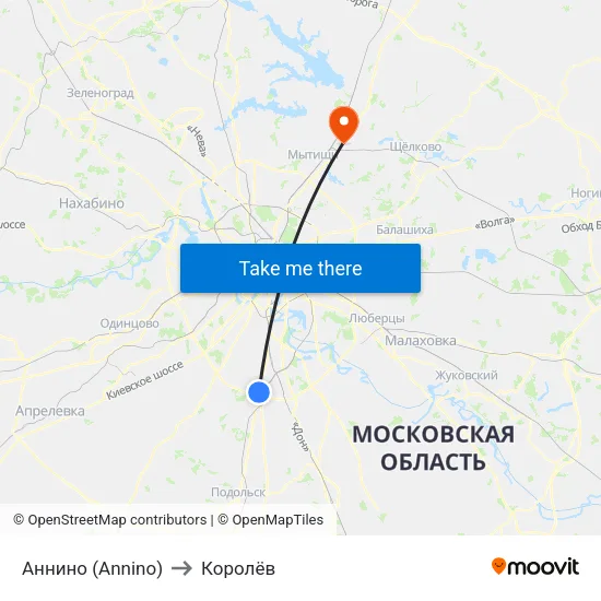 Аннино (Annino) to Королёв map