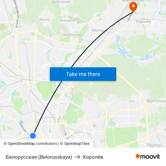 Белорусская (Belorusskaya) to Королёв map